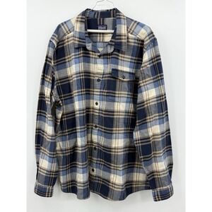 Patagonia Shirt Mens XXL 2XL Blue White Plaid Flannel Fjord Organic Cotton